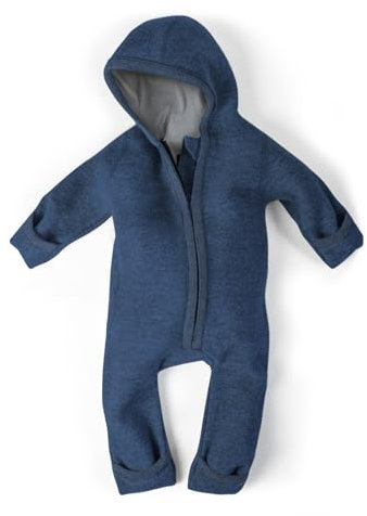 Ehrenkind® WALKOVERALL | Baby Wollwalk-Overalls aus Merino Schurwolle mit Reißverschluss | Walk Wolle Woll-Anzug für Kleinkind und Baby | Jeansblau Gr. 98-104