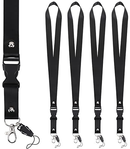 Segus Schwarz Lanyards mit Karabinerverschluss Abnehmbar, 5 Stück Schlüsselbänder Personalisliert aus Nylonimitat mit Karabiner, Geeignet für Unternehmen Büro Schule Mobile Handys Visitenkarten