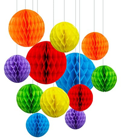 ZYOOO 12pcs Rainbow Honeycomb Ball Decorations Colorful Hanging Tissue Paper,6 Color of 10 Inch,6 Inch