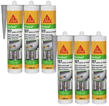 Lot de 6 mastics acryliques SIKA Sikaseal 107 Joint et fissure - Gris - 300ml