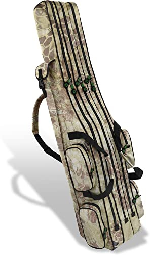 normani XXL Angel Tasche Futteral 190cm oder 210cm Rutentasche Anglerrucksack - 8 Taschen für 6 Ruten und Kescher Wald-Herbsttarn 190 cm