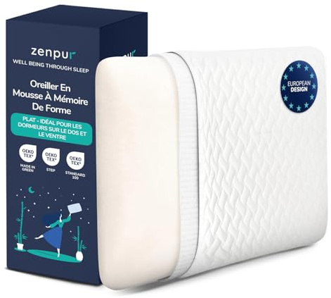 ZenPur Oreiller Cervical Mémoire de Forme 6 cm Plat 40×60 cm