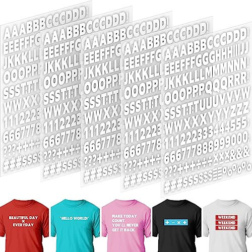 5 Sheets 830 Pieces Iron on Letters and Numbers for Clothing, 1 Inch Iron on Vinyl Letters with A-Z Heat Transfer Letters 0-9 Iron on Numbers PU Alphabet Stickers for T-Shirt Printing DIY Craft White