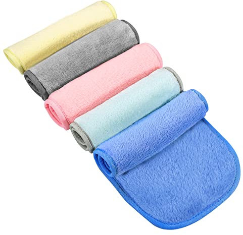 5 Pack Make Up Remover Cloth, 15.75 * 7.87in Flannel Face Cloth Face Wipes for Make Up Removing (Yellow+Mint Green+Blue+Coral Pink+Grey)