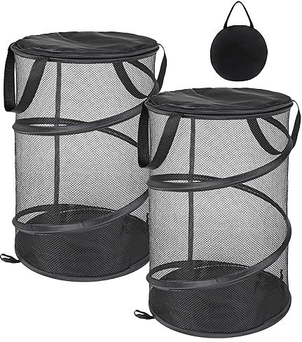 Cesto portabiancheria pieghevole con coperchio, pop-up, rete Laundry Baskets, portatile, in tessuto a rete, per campeggio, viaggi, vestiti, cameretta dei bambini, 2 pezzi, 32 x 32 x 50 cm
