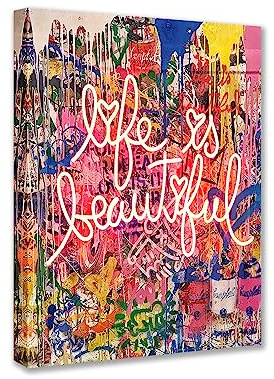 Nordics Street Art Decor Banksy Graffiti-Bilder romantisches Liebeswort Gemälde Gekritzel-Kunstwerk 1 Panel Leinwand Wandkunst Wohnzimmer Zuhause moderne Dekoration gerahmt Giclée fertig zum Aufhängen