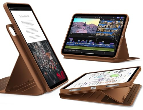 ESR iPad Air 11 Inch Case for M4/M3/M2(2026/2025/2024) & Air 6th/5th/4th Generation, Removable Magnetic Cover, Adjustable Portrait/Landscape Stand with Raised Screen View, 9 Standing Angles, Brown