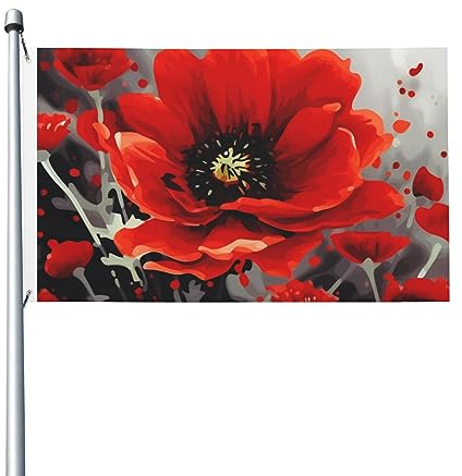 Flagge, 91 x 152 cm, tanzende rote Blume, bedruckt, für den Außenbereich, doppelseitig, Garten, Hof, Haus, Flaggen, drinnen und draußen, langlebig