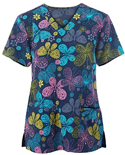 Mes Commandes,Blouse Aide Soignante Femme T-Shirts à Manches Courtes Femme Blouse Medicale Femme Grande Taille Chemisiers et Blouses Femme Hauts à Et Col V Vêtements Femmes(Blue,S)