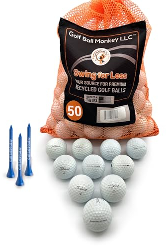 Golf Ball Monkey Cheap Recycled for Titleist ProV1 Golf Balls & Pro V1X Golf Balls Mix with Mesh Bag - 50 Pack 4A / Near Mint Balls for Titleist Golf Balls Pro V 1 & ProV1x Used Golf Balls Bulk
