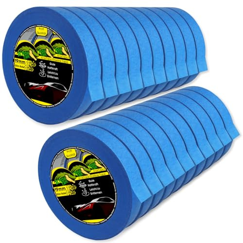 KrokTape Lot de 20 rubans adhésifs de masquage dorés - 19 mm x 50 m - Pour peindre, vernir, masquer - Bleu