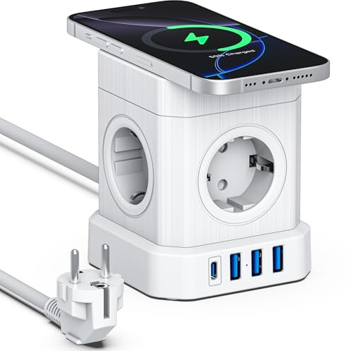 VOOMY Cube S6 Draadloze Mehrfachsteckdosen-Ladegerät für iPhone, iPad, MacBook Pro und Samsung Galaxy, weiß