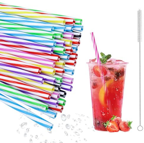 50 Stück Hart Wiederverwendbare Strohhalme, Spülmaschinengeeignet strohhalme plastik, Trinkhalme für Smoothies, Saft, Cocktail, Heißgetränk(0,25 Zoll Durchmesser, 9.05 Zoll lang) (50)
