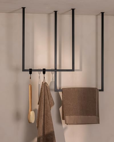 Metallbude Handtuchhalter TENSI Schwarz - Deckenmontage - Pulverbeschichtetes Stahlrohr - Kratz-, Stoß- & Schlagfest - 80x50 cm