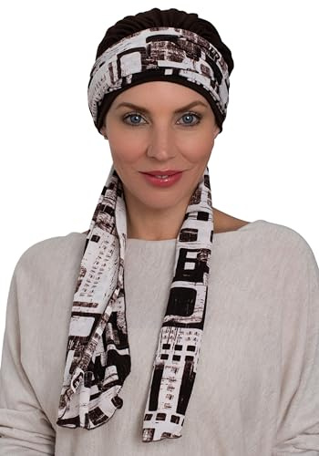 Deresina Bambus Sunrise Kappe mit angenähtem Schal für Haarausfall, Chemo Kopfbedeckung für Frauen