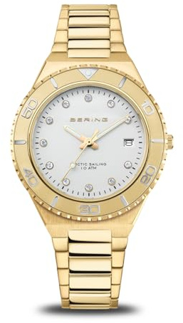 Bering 18936-734 Montre À Quartz pour Femme, 36 mm, Boîtier en Acier Inoxydable Doré Et Cadran Blanc, Bracelet en Acier Inoxydable À Éléments en Acier Inoxydable, 10 ATM