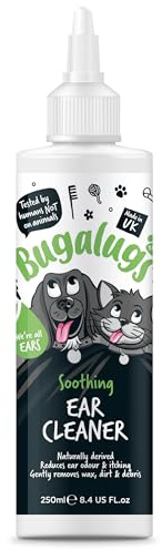 BUGALUGS Ear Cleaner, Dog & Cat Ear Cleaner Solution Softens & Removes Wax, Ear Hygiene, Non-Toxic Dog & Cat Ear Drops, Alcohol-Free Stop Head Shaking with Easy Applicator (250ml)