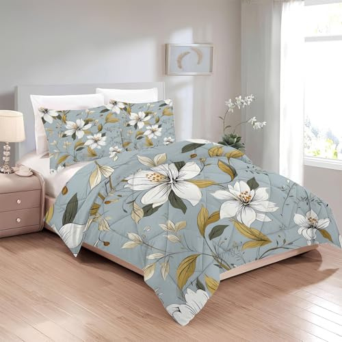 Boceoey Edredon Cama 150 Flores, Relleno Nordico 220 x 240 4 Estaciones, Edredón Reversible Acuarela, Edredones Nordicos Estampados Floral con 2 Fundas de Almohadas 50x75 cm, Lavable G-515