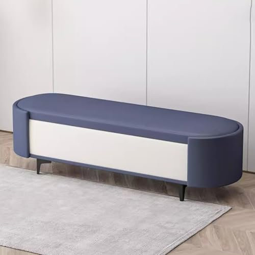 Extra lange Ottoman-Bank mit Stauraum für Schlafzimmer, gepolsterte Bettbank mit Sitzgelegenheit, Blau, 80 cm