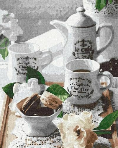Lituor Coffee Tea Set Paint by Numbers for Adults,Without Frame 60x75cm Paint by Numbers,DIY Paint by Numbers Beginners with Brushes and Acrylic Pigment Canvas Oil Painting for Home Wall Decoration