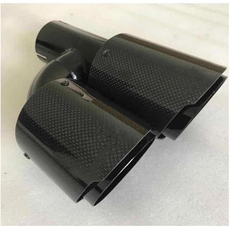 Auspuffrohr 1 Stücke Auspuff Schwanz Schalldämpfer Form Auto Modifizierten Kohlenstoff-Faser Rohr Edelstahl Doppel Glänzend Schwarz Carbon Für E90 Auspuff Endrohr(73MM IN 89MM Out)