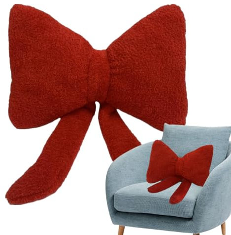 Niedliches Kissen mit Schleife, Plüschkissen für Valentinstag, Plüschkissen mit roter Schleife, Verschönerung des Wohnzimmers, weiches Kissen für Zuhause, bequeme Verschönerung