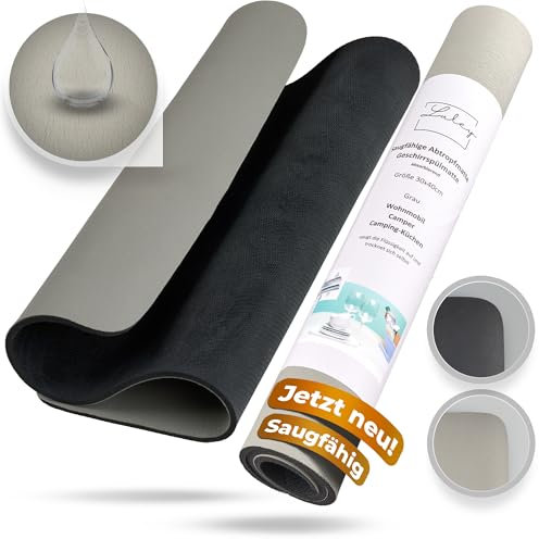 LULEY® Die saugfähige Abtropfmatte 30x40 cm Grau Geeignet als Abtropfmatte Geschirr Spülmatte Trockenmatte Abtropfunterlage Spülbeckenmatte rutschfest schnelltrocknend, Kunstleder