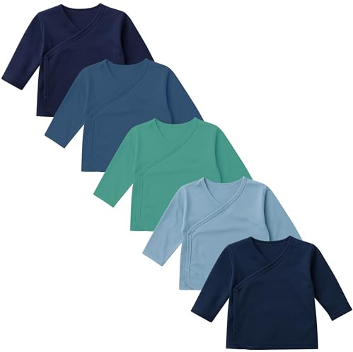 LOREZA® Pack de 5 Camisetas Cruzadas de Manga Larga para niño 100 % algodón Talla 62 Variante 1