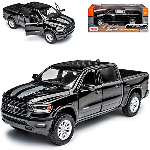Motormax Dodge Ram 1500 Pick-Up Doppelkabine Schwarz mit Streifen 5. Generation Ab 2019 1/24 Modell Auto
