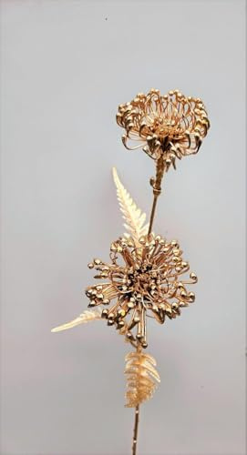 artplants.de Kunstblumenzweig Nadelkissen Protea Cormac, Gold, 85cm | Deko Kunstzweig