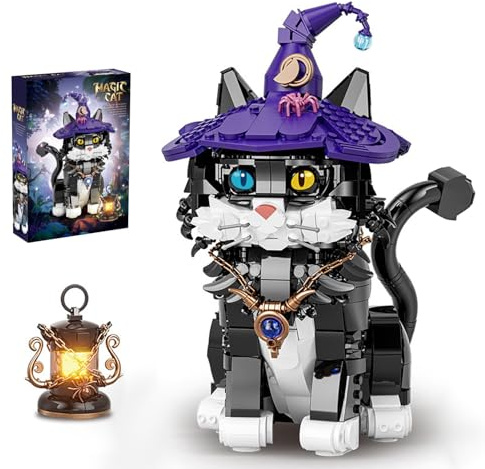 Pasyru Magische Katze Bausteine Spielzeug Kit, 1128 Teile Klemmbausteine Modular Spielzeug Modell, DIY Kreatives Architektur Modellbausatz, Geschenk für Jugendliche und Erwachsene