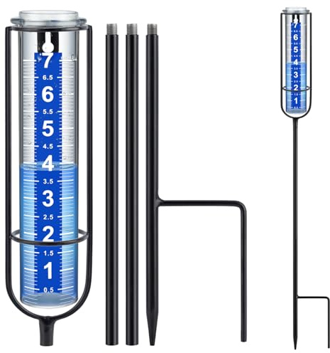Ricihene Medidor de Lluvia para Exteriores, 17.8 cm a Prueba de congelación, Mejor calificado, números Blancos Transparentes Grandes y Altura Ajustable, Elegante y práctica Herramienta de medición de