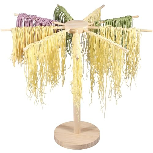 Peizhiyc - Secador de patatas de madera, secador de espaguetis plegable con 9 barras, puede pasta, secador, contenga 4,5 kg de fideos para secar pasta hecha en casa