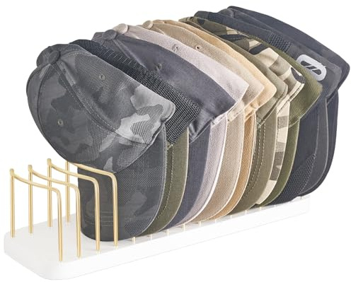 Mkono Hat Organizer for Baseball Caps, Hat Holder for 15 Baseball Caps, Tabletop Hat Rack Stand Storage Display Cap Organizer for Desk Closet Shelf Dresser (White, Medium)