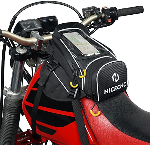 NICECNC Motorrad-Tankrucksack mit Magnetbefestigung, 6 Magneten und 5 verstärkten Riemen, Abnehmbarer Rutschfester Boden, tragbar, Tankrucksack für Dirtbikes, schwarz