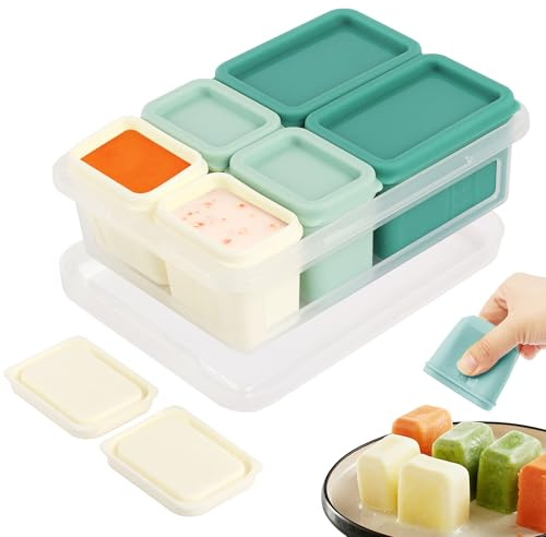 Gimars 6er-Set Silikon Babynahrung Aufbewahrung, gesamt 430ml Beikost Baby Zubehör, Beikost Baby Zubehör mit Deckel Auslaufsicher, BPA frei für Hausgemachte Babynahrung Gemüse Eiswürfeln Fruchtpüree