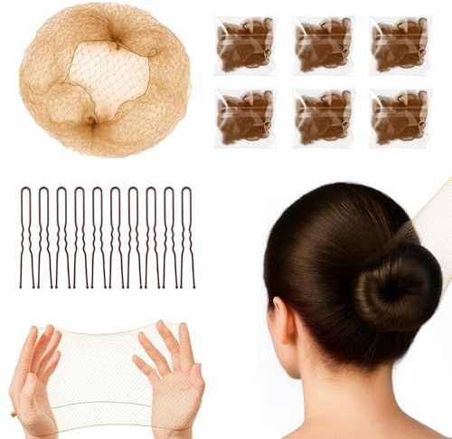 YISCOKO Retine per capelli per chignon, 20 reti per chignon con 20 forcine a forma di U per donne da 50 cm, rete invisibile per chignon, per ragazze, ballerine, chef, infermieri, assistenti di volo