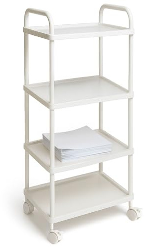 ABBAware 4 Tier Storage Trolley Trays, Serving Carts, Plastic Carts with reinforced wheels for Home Office Storage, White
