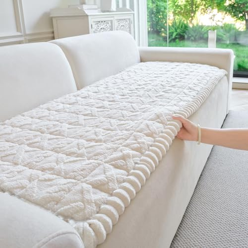 PJLZJFBY Fuzzy Couch Covers for Dogs, 27.6”x82.7” Non Slip Thick Dog Couch Cover Protector, Plush Pet Couch Covers for Sofa Washable, Soft Sofa Cushion Slipcovers Pet Friendly(1PC, Beige White)
