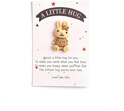 MINWEGI Pocket Hug, Thinking of You Gifts, Bunny, Mini Pocket Hugs for Friends with Card, Positive Good Luck Gifts for Birthday Valentine's Day Christmas Easter (Bunny)