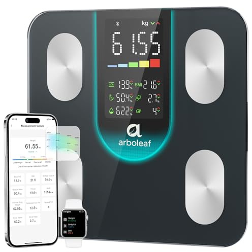 Arboleaf Báscula de Baño Inteligente, Balanza peso Corporal Bluetooth con App, Bascula Digital con Pantalla Grande para IMC, Grasa Corporal, Masa Muscular, 14 Métricas, Alta Precisión, Hasta 180 KG