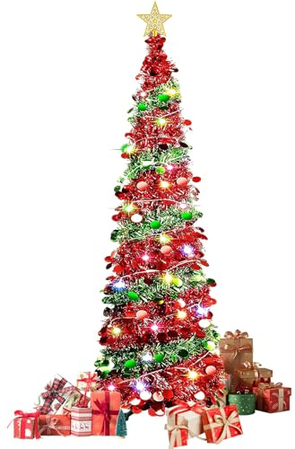 Árbol de Navidad Desplegable, FainFun 150CM Árbol Navidad Plegable, Telescópico con Mando, Decoraciones Navideñas para la Casa, la Oficina, el Apartamento (1, B, 150CM)