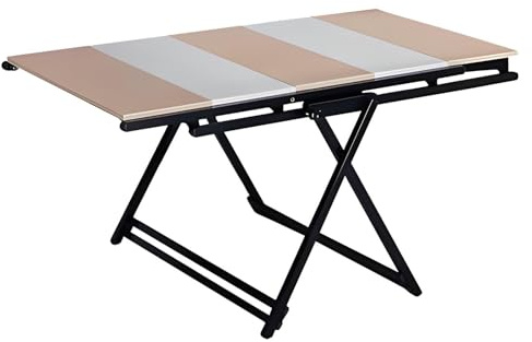Tavolo da pranzo pieghevole compatto espandibile con piano in legno massello e struttura in metallo, design salvaspazio per piccoli spazi, trasformatore versatile per sala da pranzo e lavoro