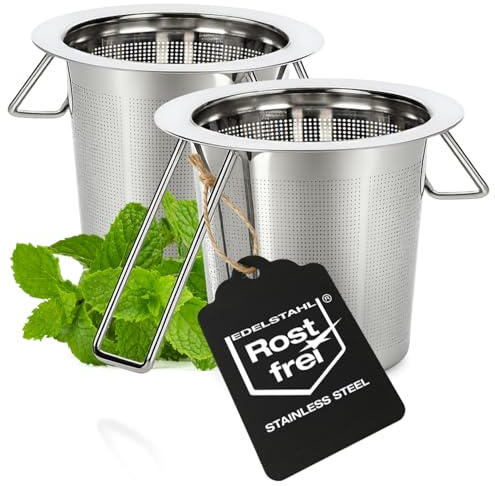 com-four® 2X Tea Strainer Stainless Steel – fine mesh Infuser for Loose Tea & Spices – Reusable Tea Filter with Handle for Tea Lovers
