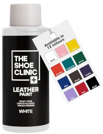 Shoe Clinic Leather Shoe Paint | Quick Drying Finish | Durable, Flexible, Scratch & Peel Resistant | Leather Paint For Customising & Painting Trainers, Sneakers & Leather Footwear (White 50ml)