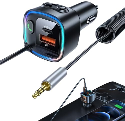 Hojalis Aux Bluetooth 5.4 Adapter Auto, Bluetooth Adapter Auto Aux Mit Empfänger Klinke 3.5MM, USB C AdapterAuto Zigarettenanzünder, Für Wireless Musik Und Anrufe, Mit Pd 30W & QC 12W