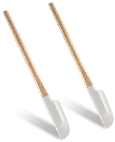Teigschaber Klein, 2 StüCk Silikon Spatel, Wiederverwendbar Silikonspachtel Mit Holzgriff, Teigschaber Silikon, Spatel KüChe Geeignet FüR Kochen, Backen, Mischen(Weiß)