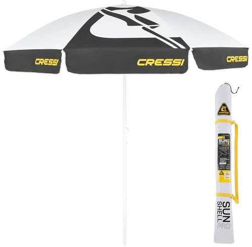 Cressi Sunshell Pro Umbrella - Parasol d'Extérieur Léger et Portable, Réglable et Inclinable pour se Protéger du Soleil et des Intempéries, Blanc/Noir/Jaune, Ø 220cm, Unisex