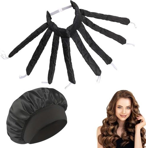 2 Pcs Octopus Heatless Curler Includes Nightcap Set,Octopus Curler Design,Hair Curlers No Heat Curls Long Short Hair Curling Rods,Sleeping Silk Ribbon Hairs Rollers Lazy Wave Styling Tools (Black)