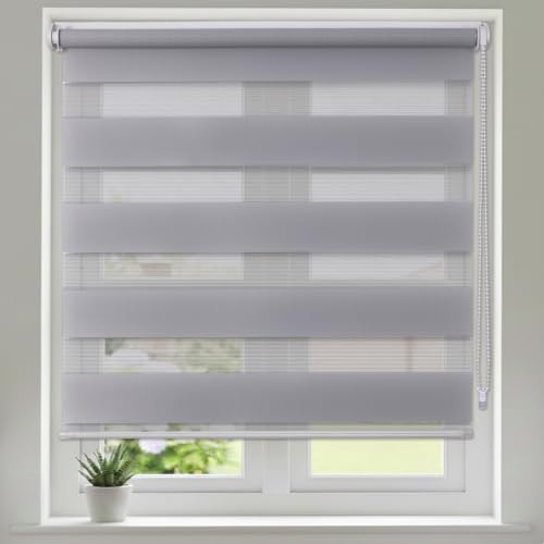 Maritown No Drill Day and Night Zebra Roller Blinds for Windows Easy Fit